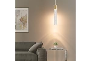 Mikeru Moderno Oro Cilindrico Cristalli Lampadario, Faretti A Led Cob Per Soffitto Con Tre Temperature Di Colore (3000k/4500k/6000k), Lampada A Sospensione Per Isola Adatta Per Ristoranti E Bar-1Pack