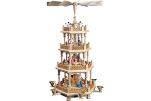 RICHARD GLÄSSER Glässer 16723 Pyramide Christi Geburt Natur, 3-stöckige Weihnachtskrippe in Handarbeit gefertigt, Höhe: 54 cm