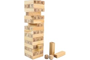PIWOSGOL Tour mobile en bois 48 blocs à empiler, petit jeu d'empilage pour enfants à partir de 3 ans, dextérité, favorise le développement et la motricité des tout-petits, 17,5 x 4,5 x 4,5 cm