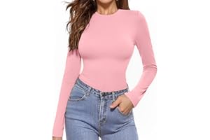 Aottori Camiseta Cuello Redondo Mujer Manga Larga Básica Tops Elástica Ajustada Ligera Ropa Interior Térmica Suave Cálida para Otoño Invierno Primavera