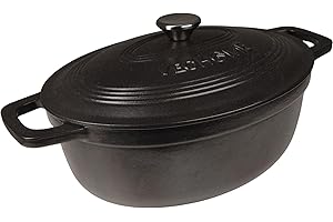 VeoHome - Casseruola in ghisa smaltata, 6L, ovale, colore: nero opaco, ultra resistente, pentola adatta per induzione/gas/forno, cottura omogenea, sapori autentici, coperchio in rilievo
