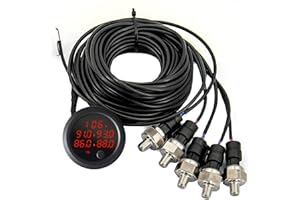 CNRAQR Five Display Air Suspension Gauge Air Ride Air Pressure Gauge 2Inch 0-290 PSI with 5Pcs 1/8NPT Sensors