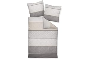 ‎JANINE Janine 65016 Feinbiber Bettwäsche Davos 155x220 cm + 80x80 cm Silber-Sand