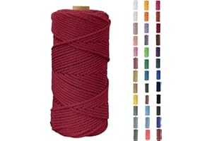 Binwat Macrame Cord Thick Natural Cotton Cord DIY Crafts Yarn Thread Twisted Spool Twine String Cotton Rope for Wall Hanging,Plant Hangers,Knitting,Decorative Projects 4mm x100m (Wine red)