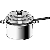 Tefal G7376S Opti'Space &ndash; Set of 6 Saucepans (Including Lid), 20/24 cm (Includes Lid), Stainless Steel, Hot Melt Base, for Al