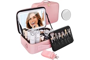 HOMDMARKET Estuche de Maquillaje de Viaje, con Espejo LED Ajustable de 3 Posiciones Neceser Impermeable para cosméticos Neceser de Maquillaje Iluminado y Organizador de cosméticos