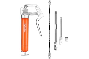 ValueMax Pistolet à Graisse Professionnel, Pompe à Graisse Manuel 3500PSI avec Cartouche de Graisse de 85g, Tuyau Flexible 298MM, 2 Tubes Métalliques et Buse