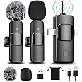 Kyayili 4 in 1 Mini Microphone Wireless Lavalier，Microphone for iPhone Android Computer Laptop Camera USB-C, 2.4G Ultra-Low Delay, Noise Reduction, Double Lapel Microphone for YouTube TikTok Vlogging