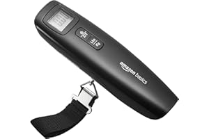 Amazon Basics Tragbare Digitale Kofferwaage mit Haken, Tara-Funktion und Einheitenumrechnung – Präzise Gewichtsmessung bis 50 kg, Praktisch für Reisen,Einheitsgröße, Schwarz