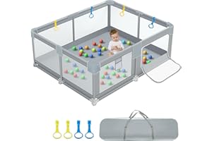 IBVIVIC Laufstall Baby 200x180cm, Laufgitter Baby Playpen Kind Spielstall Krabbelgitter mit atmungsaktivem Netz und Tür, Große Sicherheitsspielplatz, Grau