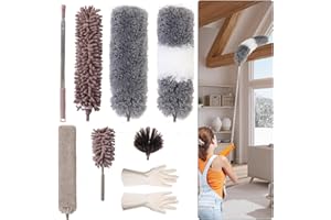 VOZITUG 8 Piezas Plumero Telescopico Extensible, Microfibra Lavable Plumero Palmera Longitud 42 to 252 cm, Plumero Atrapapolvo Reutilizable Duster Limpieza Ventiladores Techo Alto, Telarañas, Persianas