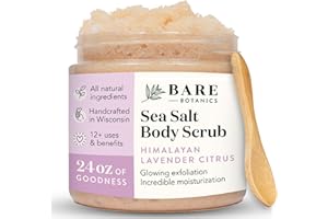 Bare Botanics Lavender Grapefuit Body Scrub 24oz | Made in USA | All Natural Himalayan Salt Exfoliator Skin Loving Moisturizers | Vegan & Cruelty Free | Gift Ready Packaging w/a Cute Wooden Spoon