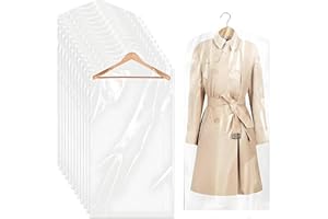 GOEDEKE 10 Pcs Long Plastic Clothes Covers, 60 * 150cm Clear Clothes Bags Hanging,Dress Bag,Garment Bags Dress Bags Covers Long,Dust-proof Garment Protector Covers for Clothes Shirt Suit Jacket Suit Sweater