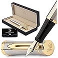 Wordsworth & Black Fountain Pen Set, Extra Fine Nib, Includes 6 Ink Cartridges and Ink Refill Converter, Gift Box, Journaling, Calligraphy, [Gold Silver]