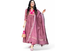 RANGMAHAL STORE RangMahal Damen Atemberaubende Baumwolle Anarkali Kurti mit Hose & Dupatta Set