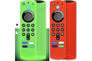 2pcs Pinowu Schutzhülle für Fernbedienung, kompatibel mit Fire TV Stick 4K Alexa Voice Remote 3rd Gen, rutschfeste Silikon-Hülle mit Umhängeband, (Grün leuchtet, Rot) (NOT for 4K 2nd 2024)
