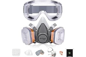 AirGearPro G-500 Maschera di protezione respiratoria riutilizzabile, anti-polvere, anti-gas, con filtri e occhiali di protezione per pittura, lavoro, fai da te, levigatura