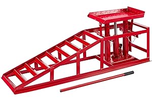 Arebos Voitures Véhicule Rampe de Levage | Leve Voiture | Rampes de Chargement | Kit de RampesHydraulique | Réglable 2 T | Rampe d'accès de 290-375 mm | Rouge