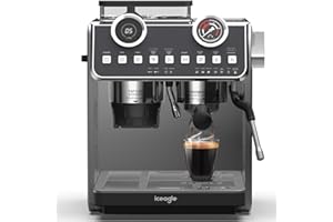 iceagle Macchina per caffè espresso EM653, 2200 W, con ugello professionale per schiumalatte, macchina da caffè con 2 sistemi di riscaldamento, pompa a pressione da 20 bar, 2,7 litri
