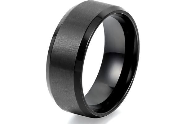 JewelryWe Vigselring i rostfritt stål: för män, 8 mm, förlovningsringar, svart, silver, guld, matt finish, polerade enkla ringar