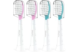 Ofashu Szczoteczki do zębów dla dzieci kompatybilne z Philips Sonicare Electric Brushet dla dzieci od 7 lat, różowo-zielone, 4 sztuki