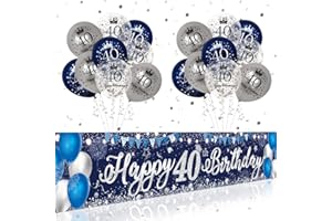 JOYDAY STORE 40th Birthday Decoration Men, Blue 40th Birthday Outdoor Yard Banner Backdrop, 18pcs Latex Confetti Happy Birthday Balloons for 40th Anniversary Birthday Party Supplies for Men Women