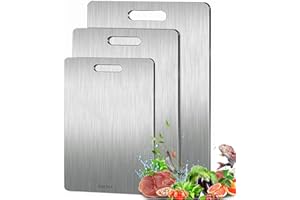 BYPASS 3 pezzi Tavola da taglio in titanio,Tavola da taglio a prova di scivolo in acciaio inossidabile,Grado alimentare doppio lato,Tappetino da taglio in titanio per carne,Verdure