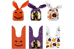 Topeedy 51pcs Halloween Candy Bag, Rabbit Ear Candy Bags Printed With Big Pumpkins Castle, Trick or Treat Gift Bag for Halloween Party Snacks Cookies Packing(Castle)