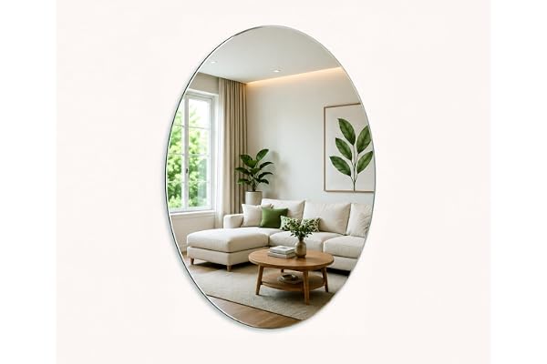 Oval Shape Adhesive Mirror Sticker for wall on Tiles Bathroom Bedroom Living Room Basin Mirror Bathroom Wall Mirror Stickers Unbreakable Plastic wall Mirror 30 * 20 (30 * 20, Oval)