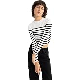 DeFacto Kadın Slim Fit &Ccedil;izgili Bisiklet Yaka Kazak