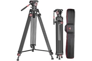 EVUMO DF6 Video Tripod, 74'' Profession Heavy Duty Fluid Head Tripod for Camera Camcorder, Dual-Mode QR Plate Compatible with DJI RS Gimbal Manfrotto, 360° Pan & +90°/-75° Tilt, Max Load 22lb/10kg