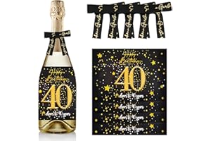 Sugeru 4 etichette per bottiglie di compleanno e fiocchi regalo, etichette personalizzate, autoadesive, per spumante e vino spumante, decorazione per 40 compleanni, regalo divertente per uomini (40