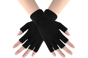 SATINIOR 1 Paire de Mitaines Homme Femme Demi Doigts Gants Tricotés Sans Doigts pour Conduite Travail Écriture Sport Mitaines Chaudes en Tricot Extensible Cadeau pour Hiver Noël (Noir, Taille Unique)