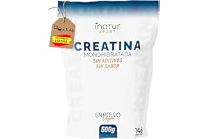 INATUR LAB Creatina Monohidratada en polvo 500g / 146 dosis - 100% Creatina Monohidrato Micronizada - Pura - Sin aditivos - Sin Sabor - Vegana - SIN GLUTEN - Incluye dosificador - Alta solubilidad