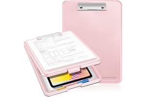 SITHON Portapapeles de Plastico con Almacenamiento, Porta Papeles Clipboard para Enfermeras Estudiantes Profesores, Carpeta con Pinza A4 para Escuela Hogar Oficina Plegar Portapape, (Rosa)