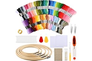 DODUOS 126 PCS Hilos Cross Stitch Bordado Hilos, Kit Completo de Bordado, 100 Colores de Hilos de Bordar, 5 Aros de Bordado de Bambú, Kit de Herramientas Bordad para Adultos y Niños Principiantes