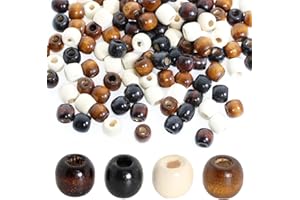 ‎BETTERJONNY 400stk Holzperlen mit großem Loch, Basicon 4 Farbe Natürliche Ovale Holzperlen Zum Auffädeln Holzkugel Abstandshalter Perlen Holzperlen Spacer Perlen Bastelnperlen für DIY Schmuck Herstellung, 12x11mm
