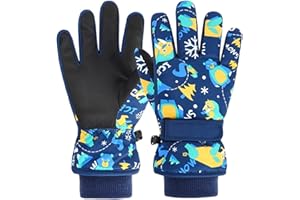 FAYHIJUN Waterproof Kids Gloves Winter Cold Weather Fleece Lined Thermal Warm PU Palm Snow Ski Cycling Glove for Age1-13 Boys Girls Kid Boy Toddler Girl Children Skiing Snowboarding