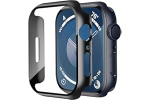 Uluck 2 Stück Hülle mit Glas Displayschutz Kompatibel mit Apple Watch Series 9/8/7 45mm, Displayschutz Rundum Schutzhülle Ultradünnes Schutz Case, Schwarz
