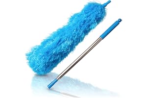 AMAZY Plumeau Télescopique - Plumeau Lavable et Flexible en Microfibre - avec Manche Extensible en Acier Inoxydable jusqu'à 210 cm - Plumeau pour Radiateur, Poussière, Toile D'Araignée, Plafond - Bleu