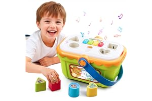 Meribbit Montessori Sensoriska Leksaker för Småbarn 2, Musikalisk Formsorterare med Piano & Lampor, Tidiga Lärande Leksaker