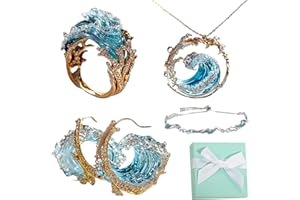 NNBWLMAEE Juego de joyas de plata de ley S925 con diseño de juramento del océano, pendientes ajustables de plata y oro, collar, anillo, pulsera, conjunto de joyas de la serie Ocean para mujeres y