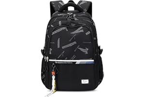 VARLIVOO Mochila Escolares Niños Casual Mochilas Estudiantes Ligera Mochila Portátil Hombre 15,6" Adolescentes Bolsa de Escuela Juveniles Bolsas Colegio Viaje Impermeable Poliéster Daypack Negro