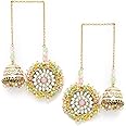 Karatcart Gold Plated Multicolor Crystal Studded Kundan Kaanchain Jhumki Earrings