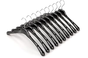 Mainetti Appendini per Abiti Bretellati, Maglieria, Grucce in Plastica, Sottili, Salvaspazio, con Notches, per Lingerie, Costumi da Bagno, Set di 10 pezzi, Nero Lucido con Gancio Zincato, 41cm