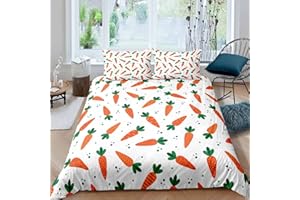 Loussiesd Kreskówka marchewka zestaw pościeli dla dziewcząt chłopców dzieci roślina botaniczna poszewka na kołdrę naturalna lekka narzuta na łóżko podwójna poszewka na kołdrę 3 szt