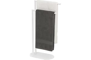 Relaxdays Portasciugamani a 2 Bracci Sfalsati, Piantana da Bagno, HLP: 78,5x38,5x17 cm, Porta Asciugamani, Ferro, Bianco