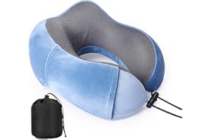COIDAK Travel Pillow 100% Pure Memory Foam Neck Pillow, Head Support Soft Pillow for Sleeping Rest Comfortable & Breathable Cover, Airplane Travel Kit Home Office Car & Home Use (Blue)
