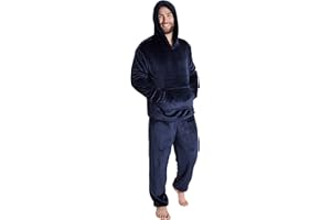CityComfort Pyjama Homme, Ensemble De Pyjamas en Polaire Douce avec Pantalon Taille Élastique Et Pull à Capuche en Pilou Chaud, Idée Cadeau Ado ou Adulte