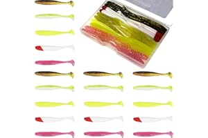 Funzhan Fishing Soft Lures for Bass Artificial Plastic Baits Paddle Tail Swimbaits Creature Shad Proven Colors Natural Oils Portable Box for Crappie Saltwater Freshwater